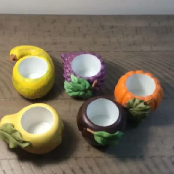 6 Cornucopia tea candleholders grapes 🍇 pear 🍐pumpkin 🎃 peach 🍑 squash &plum - Picture 10 of 16